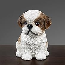 Estátua de cachorro Shih Tzu bonito decoração de casa resina simulação animal bonito filhote de cachorro estatueta resina artesanato acessórios de decoração de casa sala de estar (marrom)