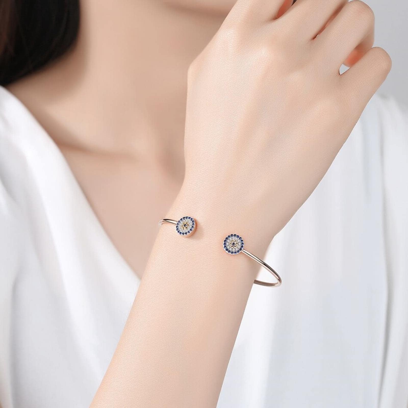 XYNSNDB Brazaletes de Plata de Ley 925 con diseño de Ojo Malvado, Pulseras de diseño de Ojo Azul para Mujer, Cadena de Serpiente, joyería turca