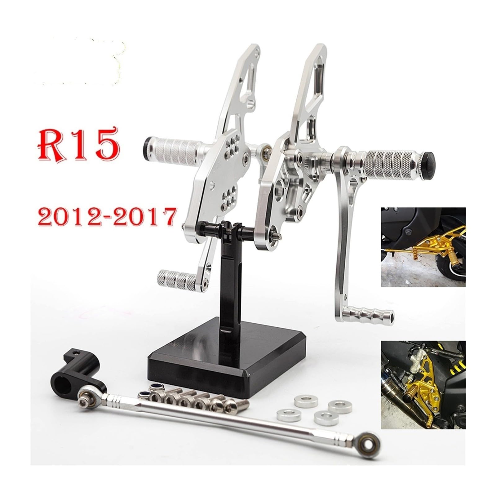 Dla Yamaha YZF R15 2012-2017 regulowane zestawy tylne motocyklisty tylne podnóżki podnóżki 2013 2014 2015 Pedały(Biały)