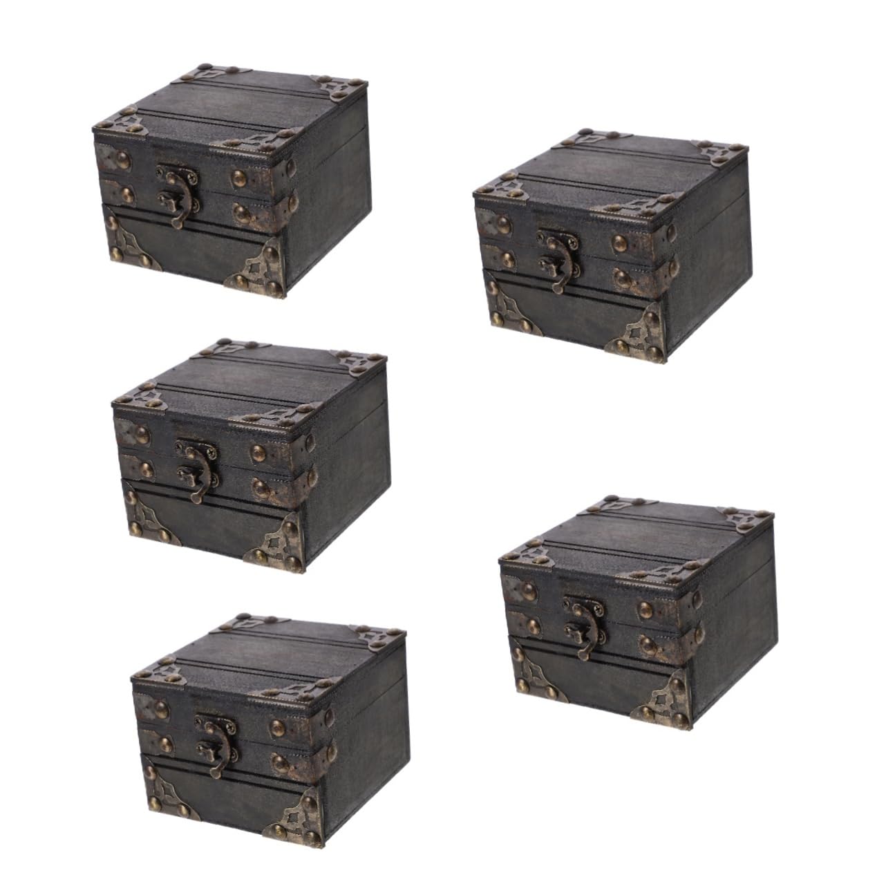 CLISPEED 5pcs Wooden Storage Box with Hinged Lid for Jewelry and Keepsakes Vintage Wooden Treasure Chest for Organizing Items Decorative Storage for