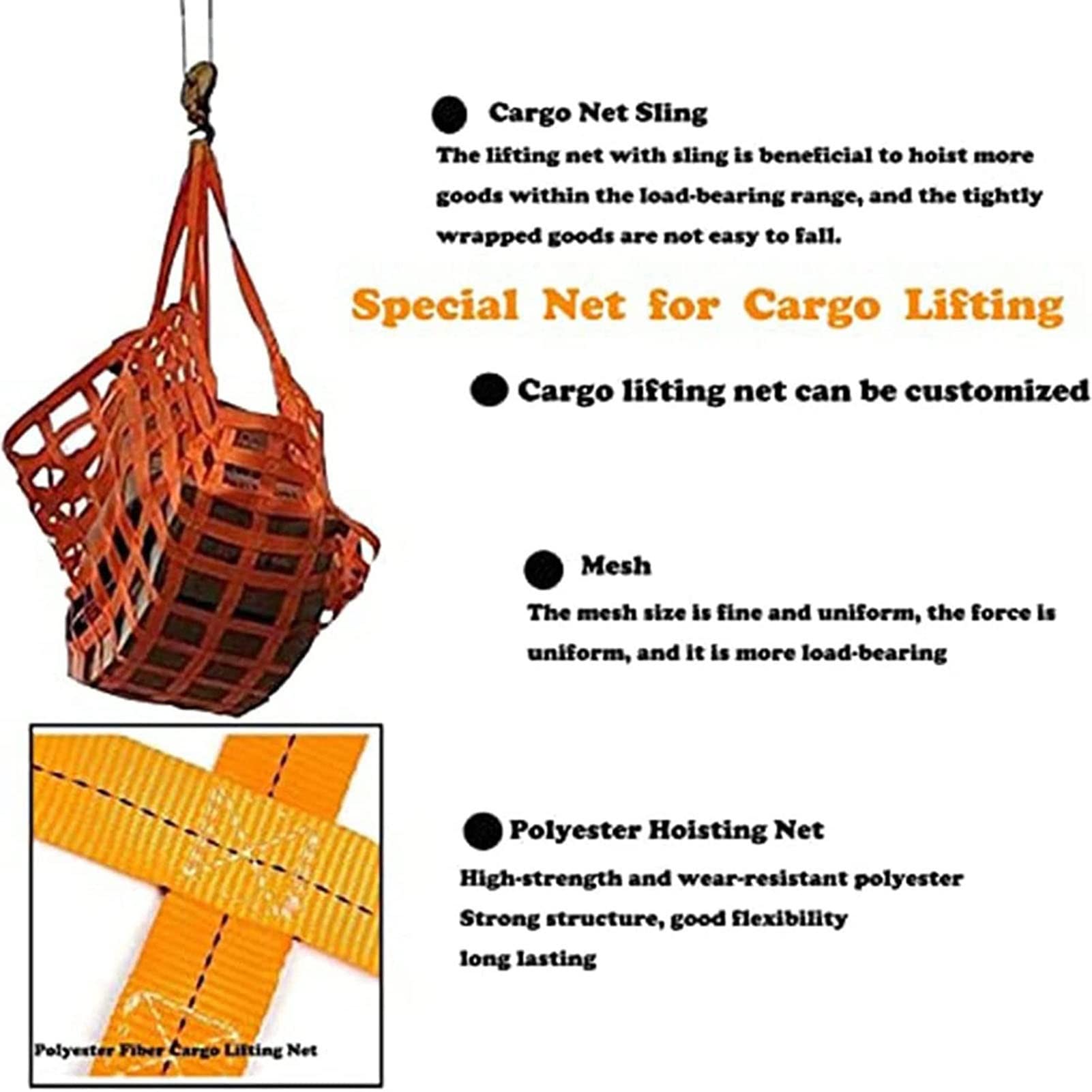 Red de elevación colgante: red de carga de poliéster, red de cincha plana, red de carga colgante, red para escalar bungee, red de seguridad para escaleras, naranja ( Size : 2 X 2M/Mesh 15cm/Load 2t )