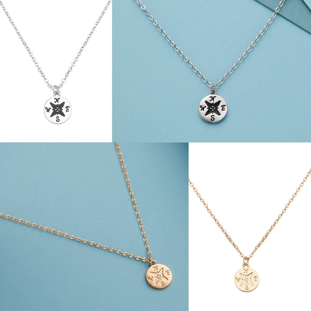 Zealmer Dainty 18K Gold Plated Compass World Map Pendant Necklace Graduation Gift for Friends
