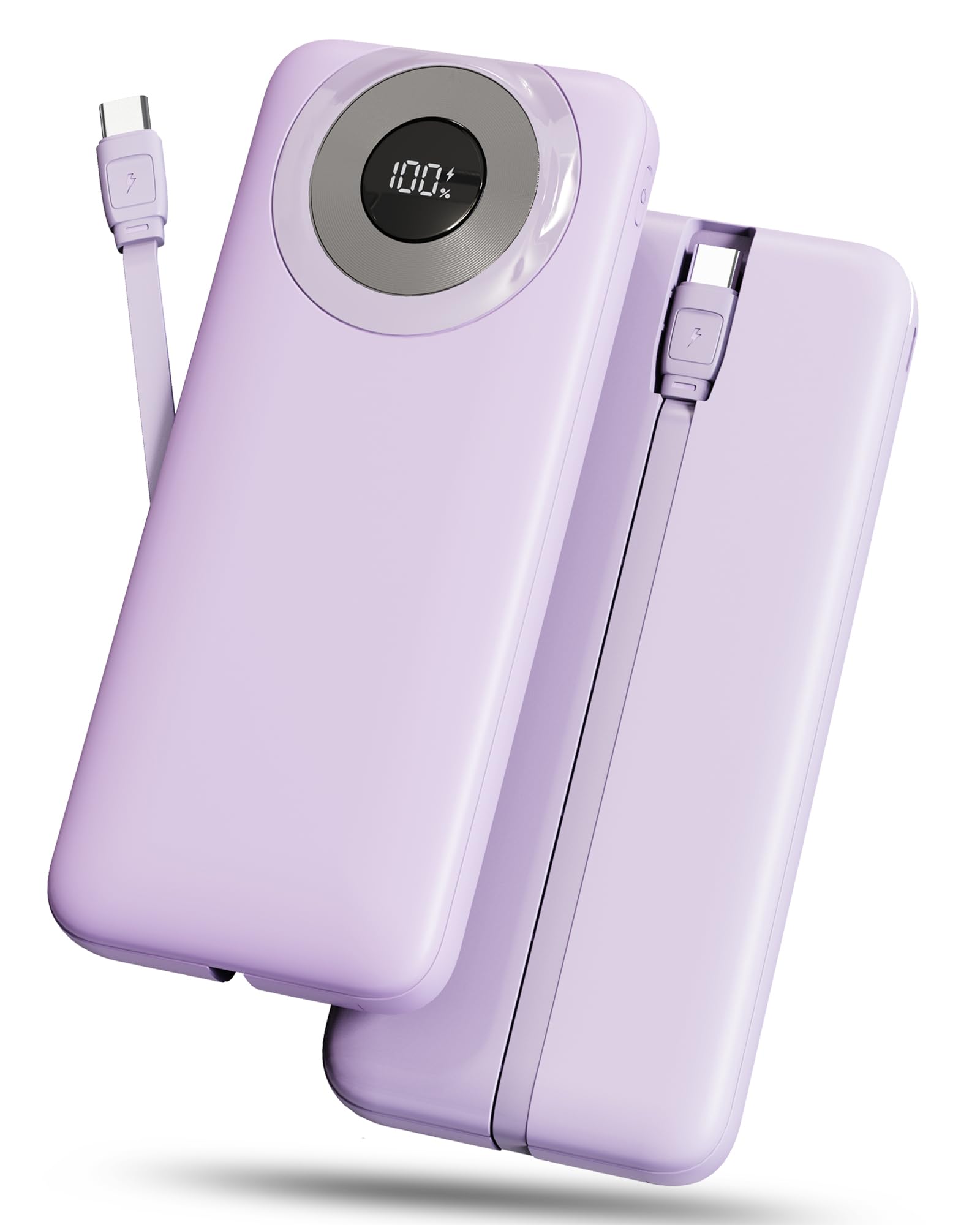 Power Bank 10000mAh, Sottile Powerbank 5V/3A Ricarica Rapida Fast Charging USB C Ingressi e Uscite, Potente Caricatore Portatile con Cavi Integrati, Caricabatterie Portatile per iPhone Samsung ecc