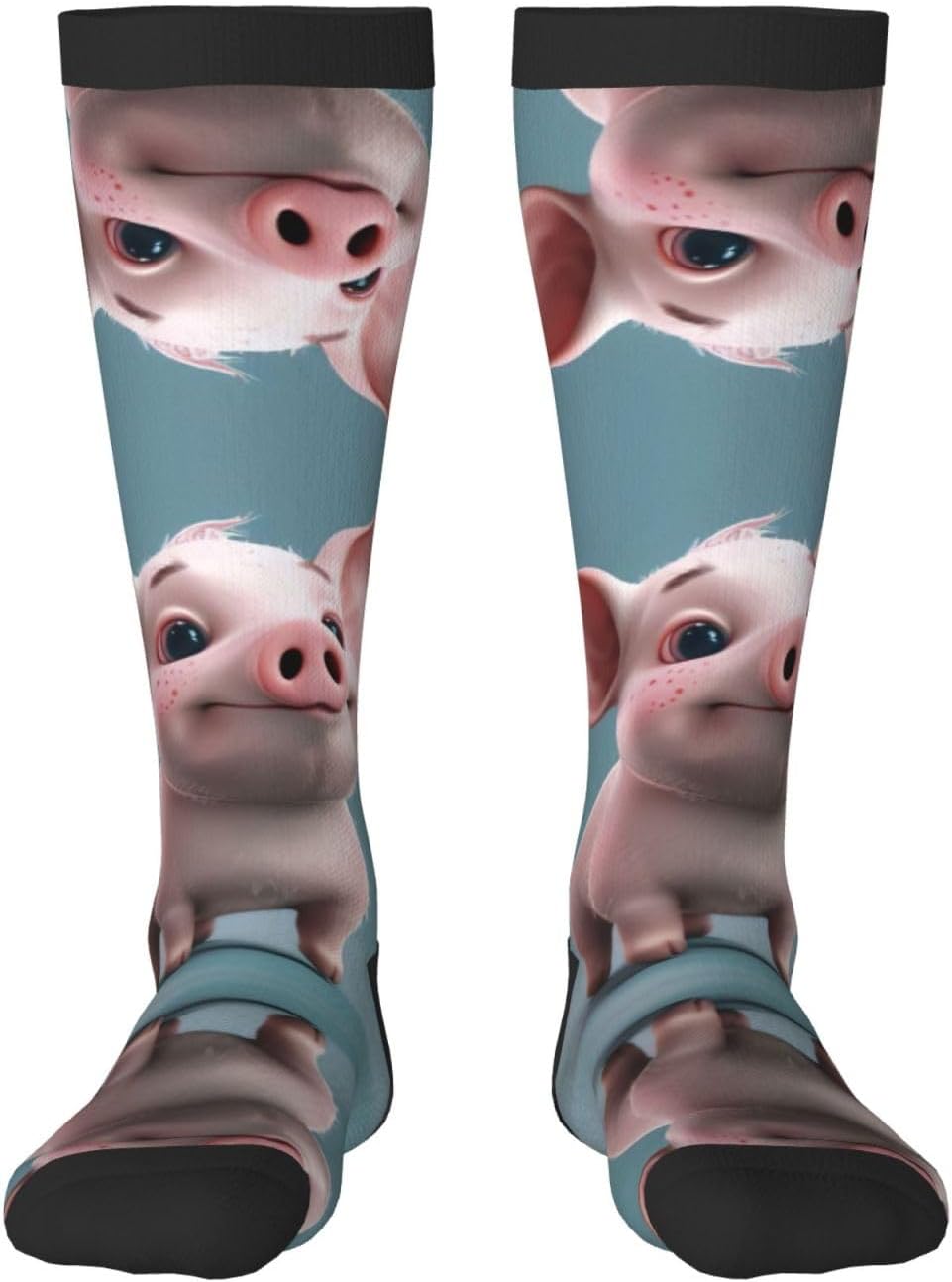 Pig Print Breathable Crew Neck Athletic High Socks,Suitable For Sports,Running,And Travel.
