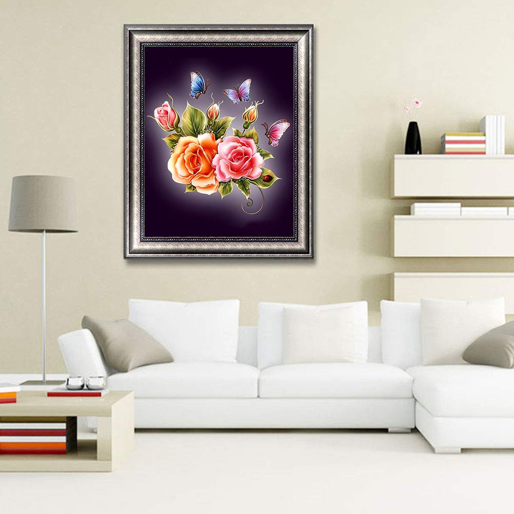 5D DIY Diamond Painting Kit Completo, Mosaico Farfalle Fiori Pittura Diamante, Strass Cristallo Punto Croce Art Ricamo Pittura Painting con Numeri per Adulti Bambini Casa Natale Decor 90x135cm F-191