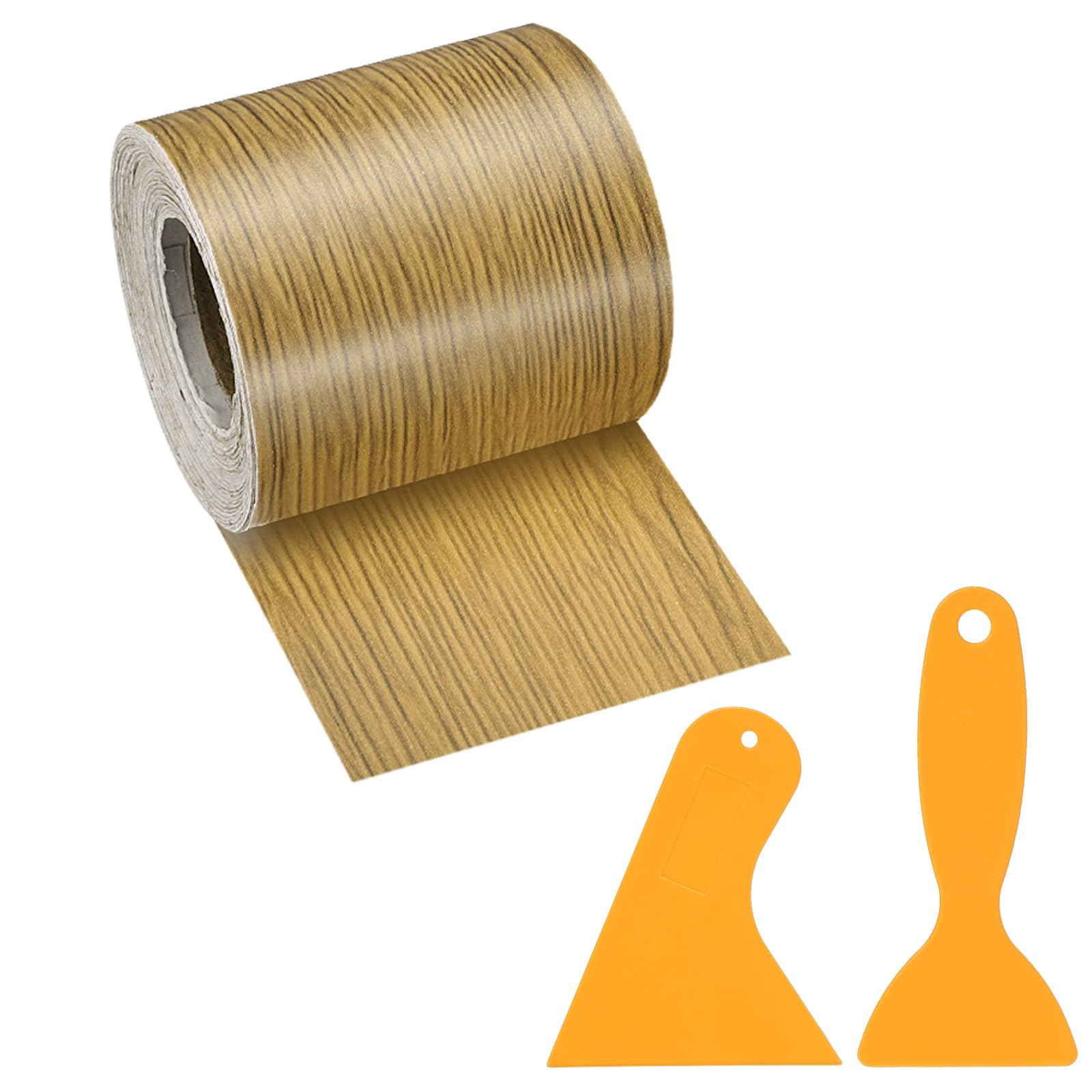 PATIKIL Wood Grain Repair Tape, 2" x 33' Self Adhesive Realistic Wood Tape with Scraper Durable Repair Patch for Furniture Floor Window Door Table DIY Home Decor, Yellow Teak