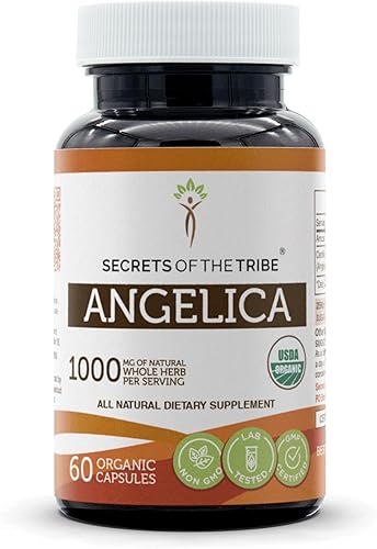 Secrets of the Tribe Angelica USDA Organic 60 Cápsulas  Fabricado con cápsulas vegetarianas orgánicas y Angélica orgánica (Angelica archangelica)