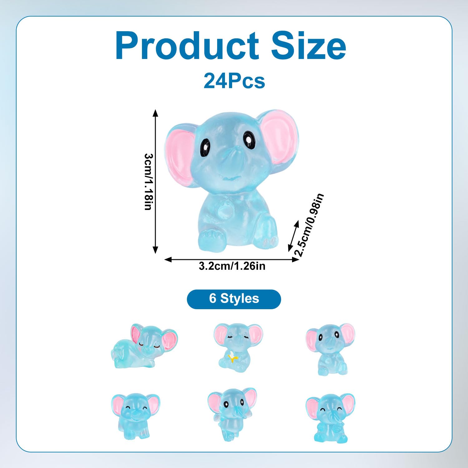 24pcs Mini Glow in the Dark Elephants, Tiny Resin Luminous Elephants Figurines Glowing Miniature Elephant Animals Garden Accessories Micro Landscape for Moss Patio Home Decoration Crafts (6 Styles) - Image 2