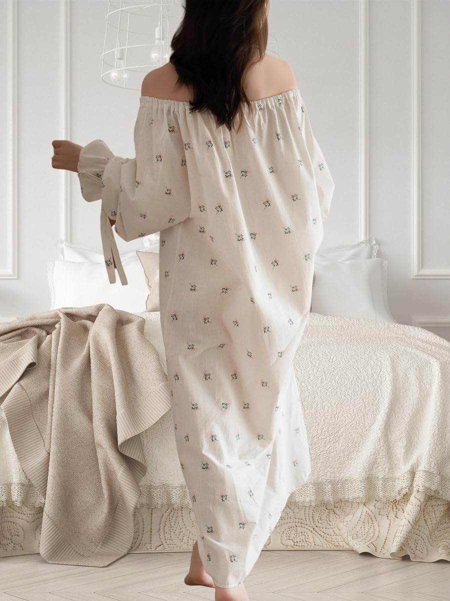 Vintage Renaissance Victorian Nightgown for Women Cotton Medieval Peasant Chemises Dress - Image 6