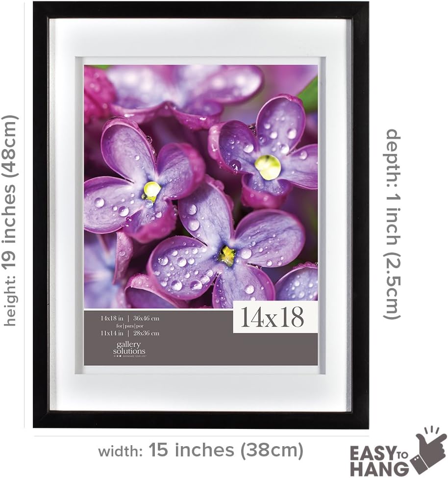 Gallery Solutions 14x18 Black Wood Wall Frame with Double White Mat for 11x14 Image
