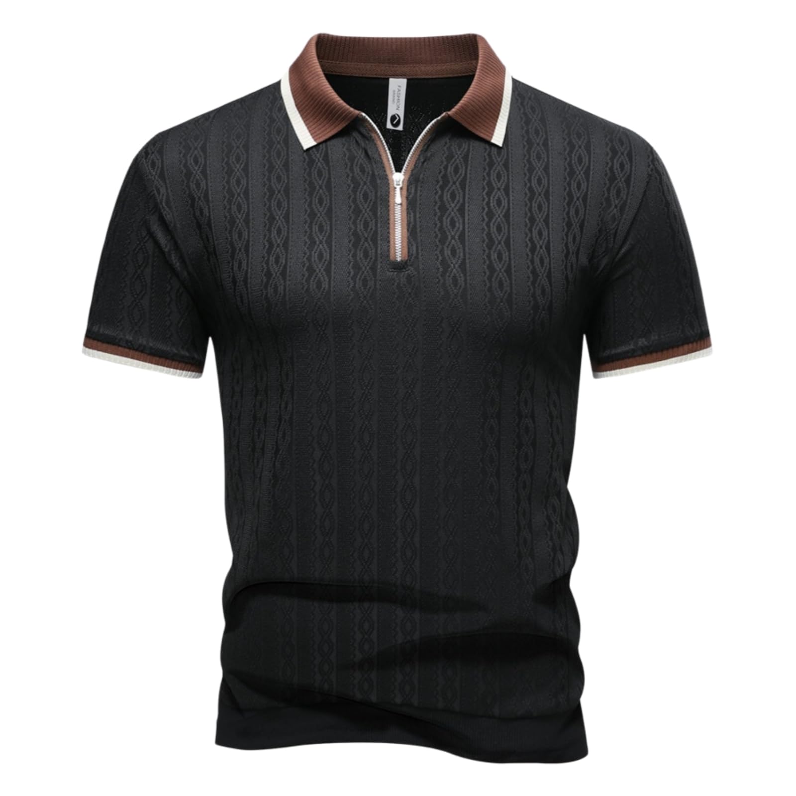 Camicie Uomo Cavo Mezza Zip Camicia, Contrasto Punta Collare Manica Corta Sottile-Khaki-l