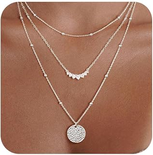 Kette Silber 925 Damen,14K Echte Vergoldet Goldkette Layering Silberkette Halskette Mit Anhänger,Mehrreihige Ketten Personalisiert Kette Schmuck Geburtstags Geschenk für Teenager Mädchen