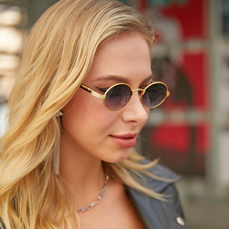 J&L Glasses Retro Oval Sunglasses for Men Women Faux Wood Round Sunglass Shades UV4004