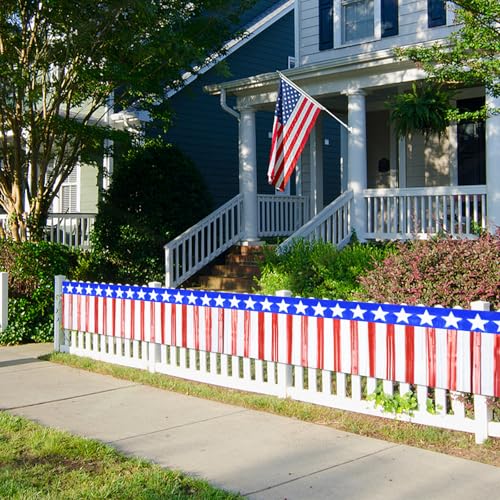 Image of 2 Strings Total 39.4 ft Patriotic Tinsel Garland - Each 19.7ft Red White and Blue Stars Fringe Garland for 4th of July, Memorial Day, Parade Float, and Party Decorations