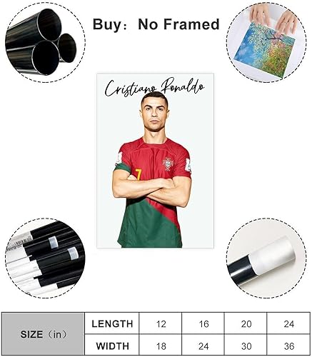 Miniatura 2 de jcanqu Ronaldo - Póster de fútbol en lienzo para decoración de dormitorio, paisaje deportivo, oficina, habitación, regalo, sin marco 12 x 18