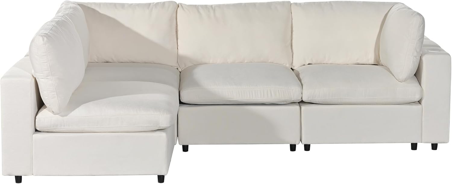 Kevinplus Modular Sectional Sofa with USB & Bluetooth, Beige