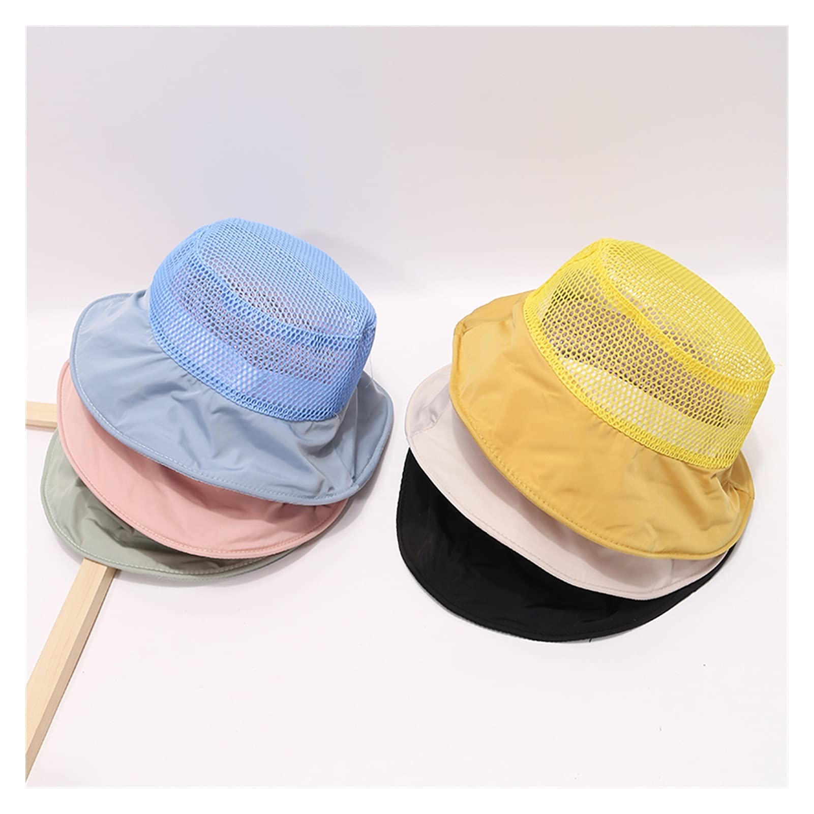 Cappello estivo per bambini, cappello da pescatore con cuciture color caramello a rete intera per bambini cappello da pescatore estivo per ragazzi e ragazze cappello da sole a tesa larga (nero M 2 6Y)