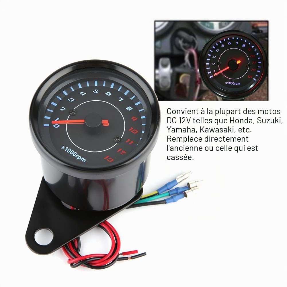 Jauge de Tachymètre, Jauge de Tachymètre électronique de Tachymètre de Rétro-éclairage Universel de Moto de DC 12V tachymètre Moto Compte Moto Compteur Moto pour