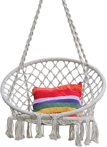 Miniatura 9 de Hamaca de cuerda colgante, tumbona de macramé, columpio para interiores y exteriores, hogar, dormitorio, patio, terraza, jardín, incluye ganchos,