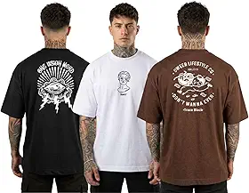 Kit 3 Camiseta Oversized Masculina Streetwear Trace Black Academia Algodão Premium REF 03