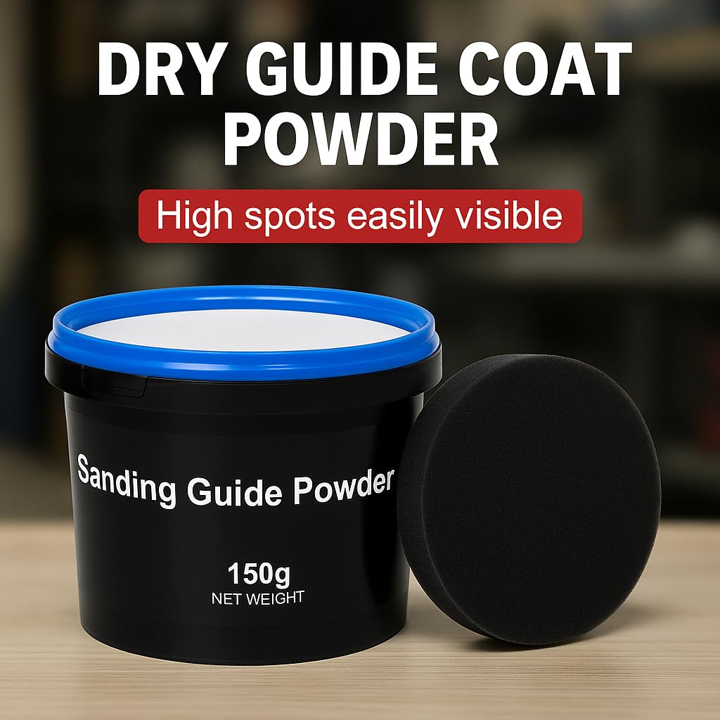 Dry Guide Coat Powder for Automotive Sanding - 150g Black Finish Detection Powder with Applicator Pad, Ideal for Car Body Repair and Surface Imperfection Spotting