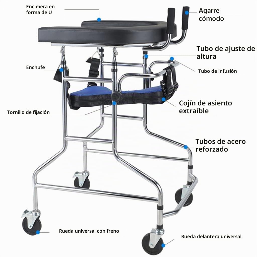 Andador Vertical, Andador con Ruedas para Adultos, Ayudas para Caminar De Altura Ajustable para Trabajo Pesado con 4 Ruedas Universales Bloqueables, (S : 100-125cm-A)