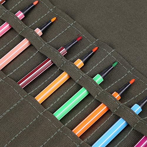 Image of Art Paint Brush Holder, 30 Slots Canvas Paint Organizer, Portable Olive Painting Brush Roll Up Case, Watercolor Painting Brushes Bag for Artist Painting, 18.9x11.81in