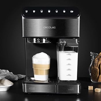 Cecotec Cafetera Semiautomatica Power Instant-ccino 20 Touch Serie Nera. 1350 W, 20 Bares de Presión, Tanque de Leche de 500ml, Control Táctil, Depósito de 1,4 Litros, Acabados Acero Inox1
