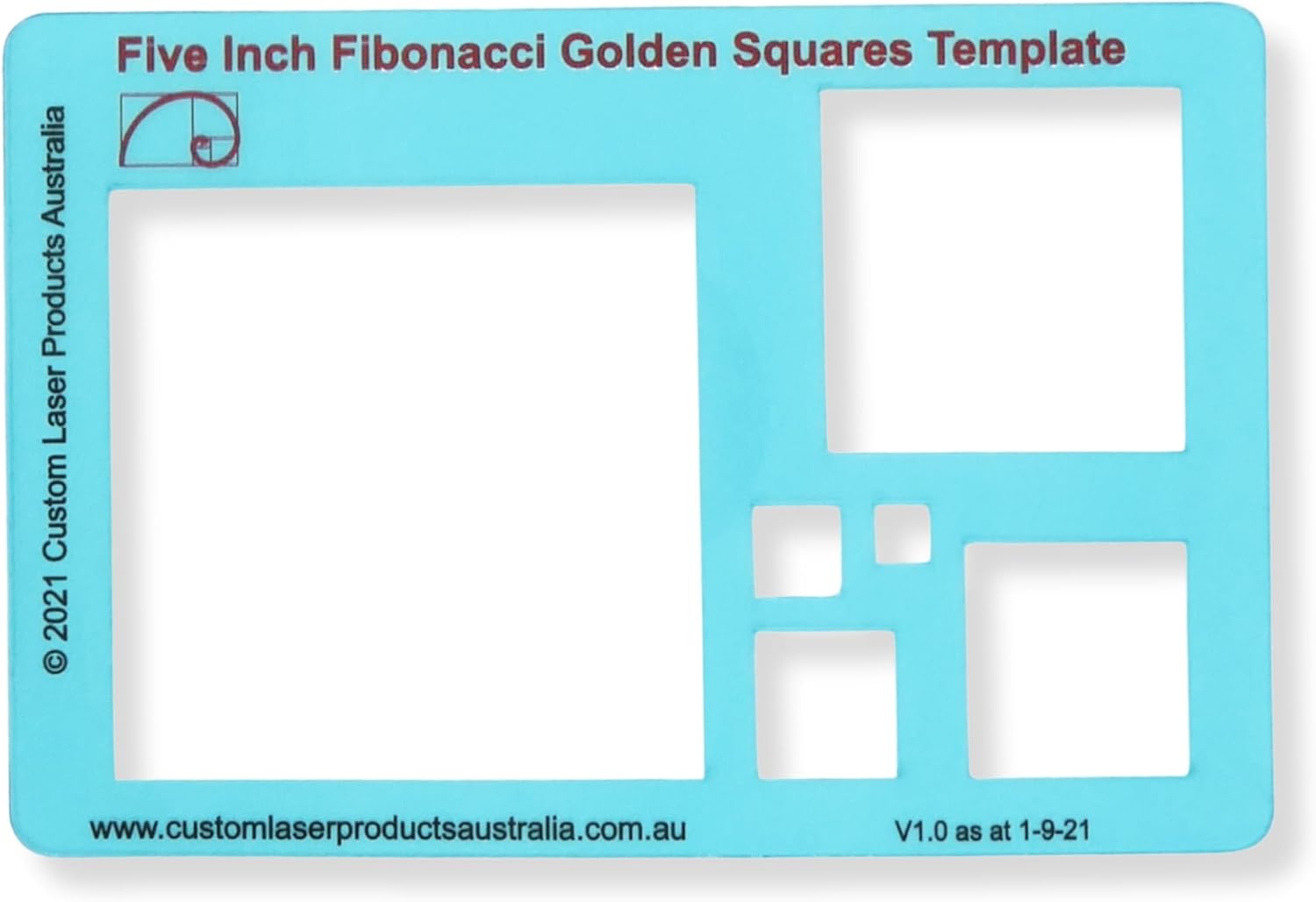 5" Square Stencil Template — Golden Ratio Tool for Drawing | Fibonacci Template | Geometric Stencil for Art, Drafting and Quilting | Clear PETG | Made in Australia