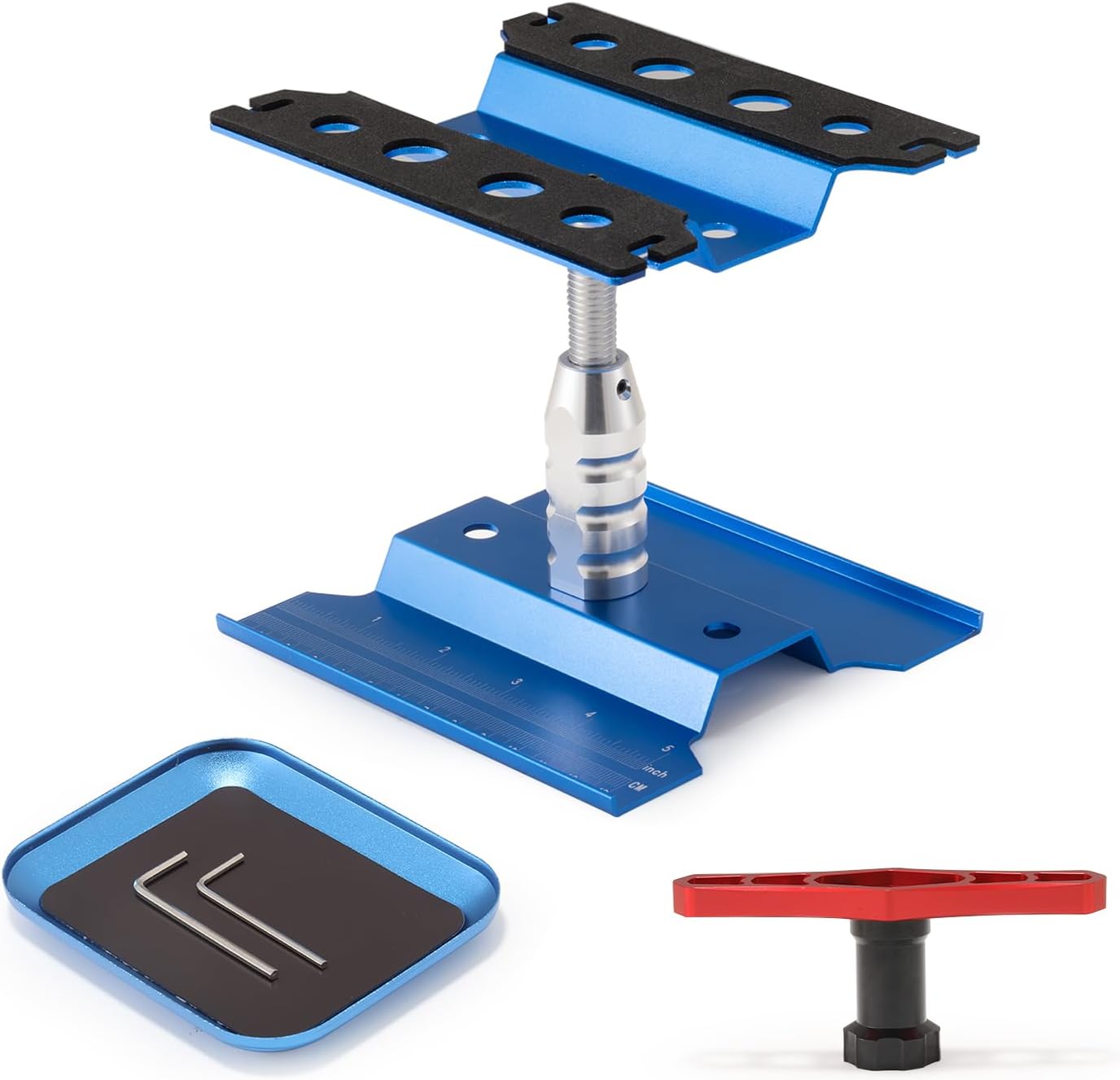 RC Car Repair Work Stand with RC Car Magnetic Screw Tray and 17mm Wheel Hex Hubs Wrench Compatible with 1:8 1/10 Scale RC Car Truck Off Road Buggy Rock Crawler Touring Drift (Blue)