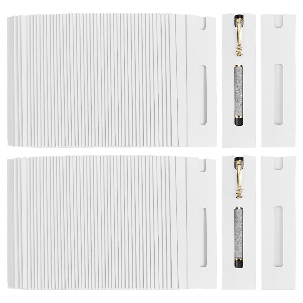 NBEADS 50 Pcs Pen Gift Boxes, White Slip-in Pen Cover Packaging Box with Clear Window for Pencil Ballpoint Fountain Pen Display and Office School Supplies, 15.5x3.8cm