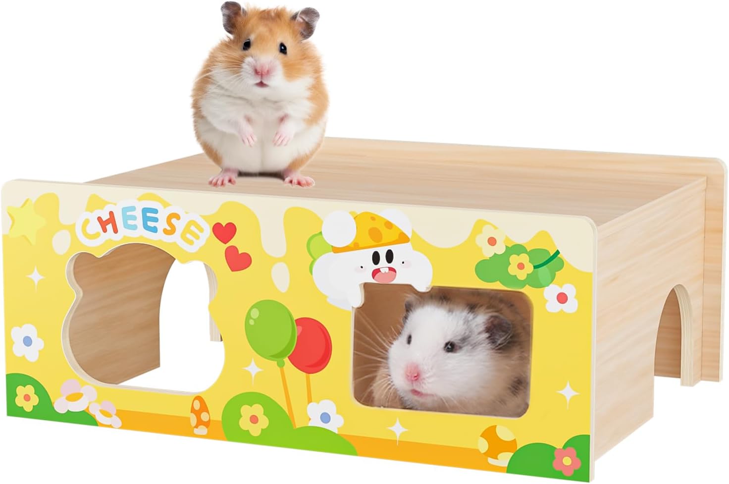 mini&moe Hamster Houses and Hideouts – Wooden Multi-Room Hamster Hideout Small Animal Habitat Decor Shelter with Platform for Dwarf Gerbils Chinchilla Rat Mouse