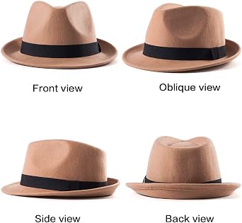 LADYBRO Summer Straw Fedora Hats for Men Women, Wool Felt Trilby Sunhat for Travel 7 1/4