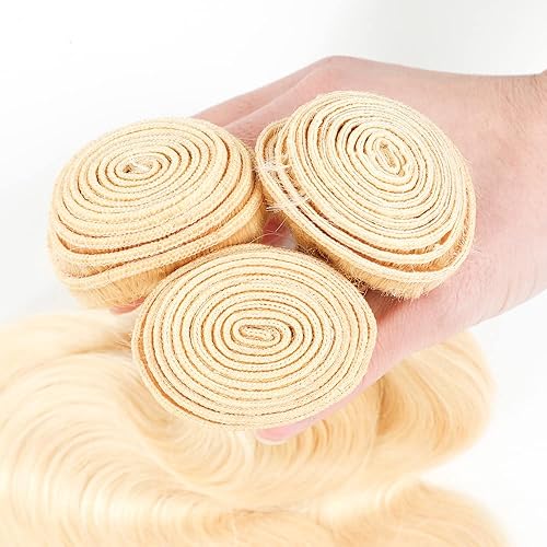Miniatura 7 de Paquetes de cabello humano rubio miel 613, paquetes de cabello humano virgen brasileño sin procesar, 20, 22, 24 pulgadas, rubio ondulado,