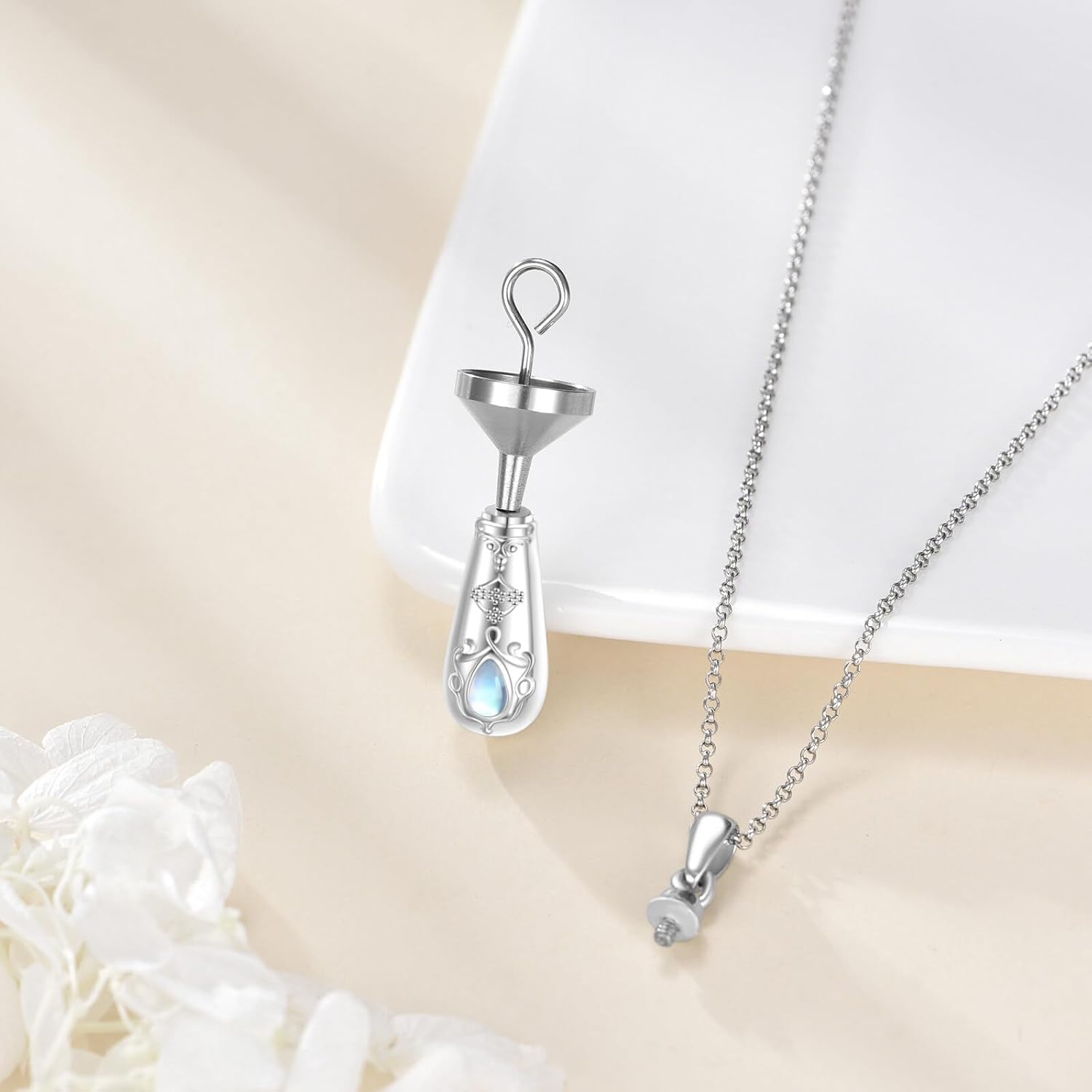 925 Sterling Silver Urn Necklaces for Ashes, Teardrop Memorial Keepsake with Funnel Filler Celtic Cremation Jewelry Gifts for Women Her Mom Grandma Sister 18+2" - Image 3