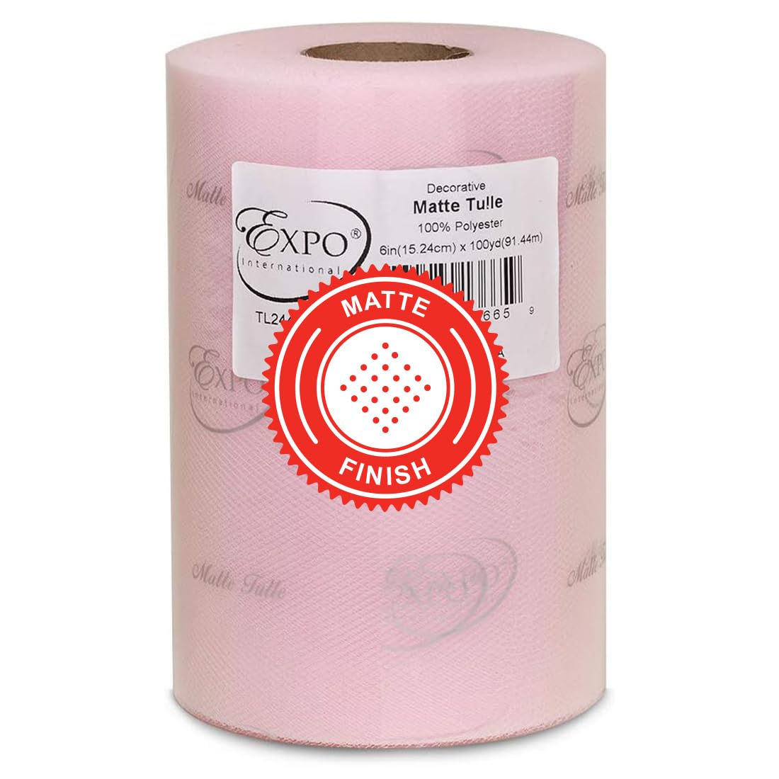 Expo International Decorative Matte Tulle, Roll/Spool of 6” X 100 Yards, Lightweight Polyester Tulle Fabric for Tutus, Costumes, and Party Decorations, Washable, Easy-to-Use, Light Pink