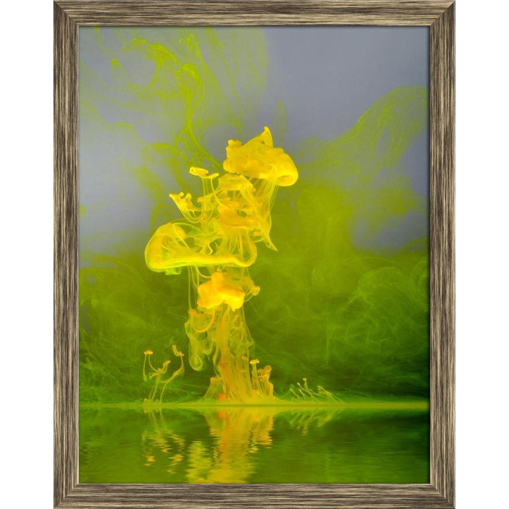 ArtzFolio Abstract Floating Yellow Color Tabletop Painting Antique Golden Frame 10 x 12.6 inch (25 x 32 cms)