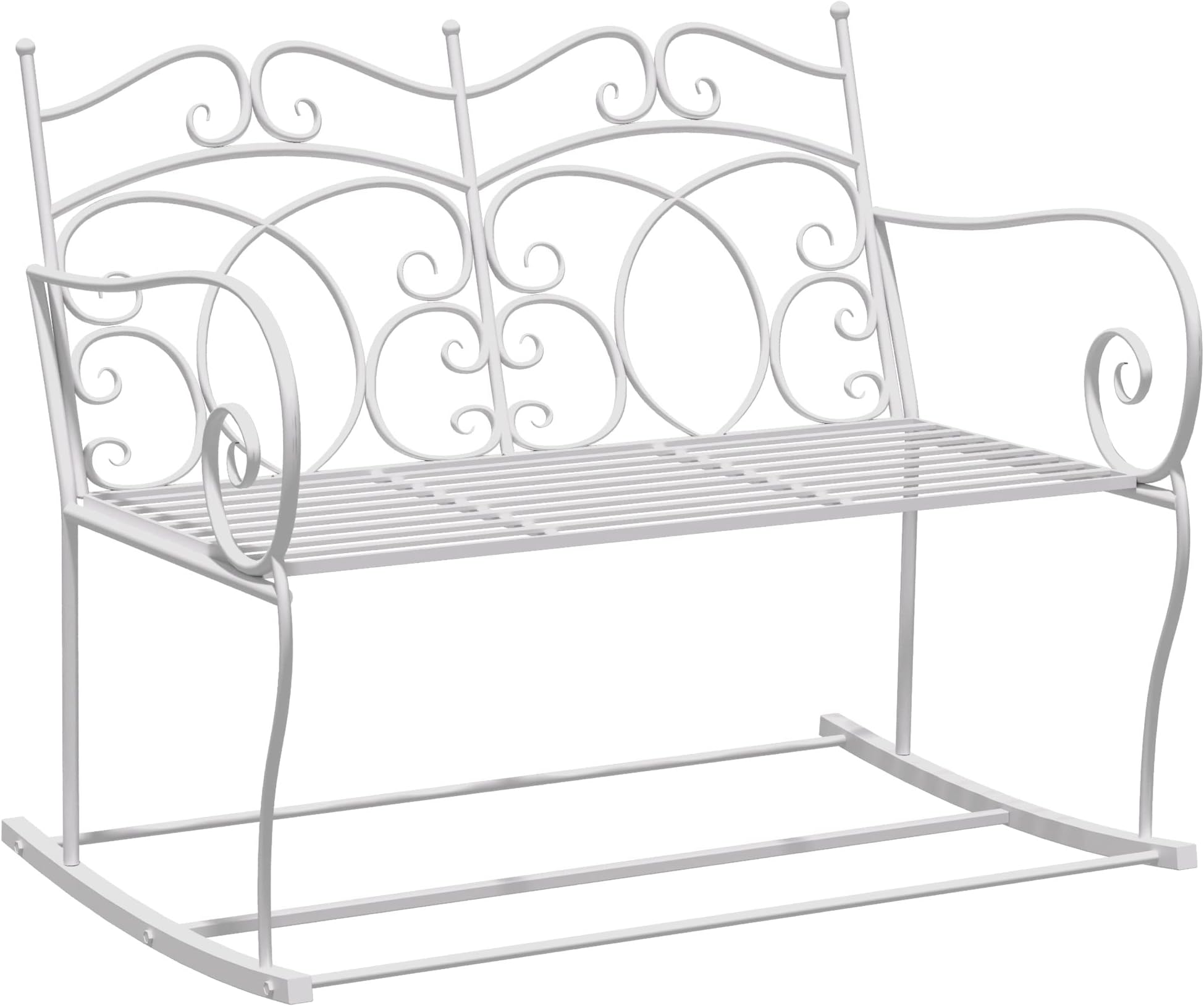 Panchina Da Giardino Outsunny 2 Posti - In Ferro Bianco Stile Romantico 113.5x50x96 Cm - Foto 7