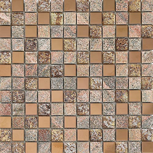 Hominter 5-Sheets Bathroom Wall And Floor Tile, Gray Stone And Glass Tile Backsplash, Rose Gold Stainless Steel Tiles, Metallic Mosaic Tile With Crystals Ox022 #TOP2