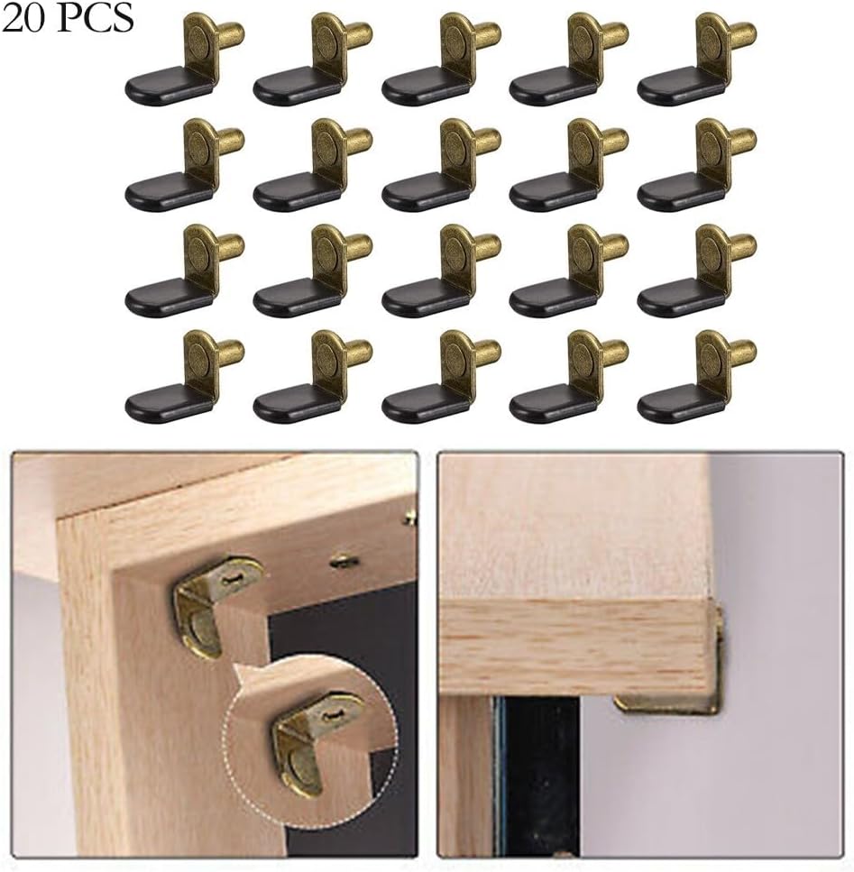 20 Pack L-Shaped Shelf Support Pins 6mm Bronze Metal Studs for Furniture Bookcase Wine Rack Closet Cabinet Hardware Bracket Pegs