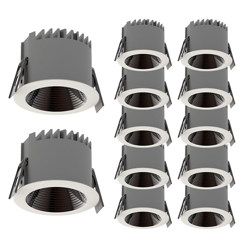 Aioneer 12 Pcs Led Recessed Downlight Baffle Trim 7W/12W Daylight Retrofit Downlight Cri90+ Deep Anti-Glare Cob Spotlights Led Recessed Lighting Cut Size:75Mm/95Mm7w-4000K