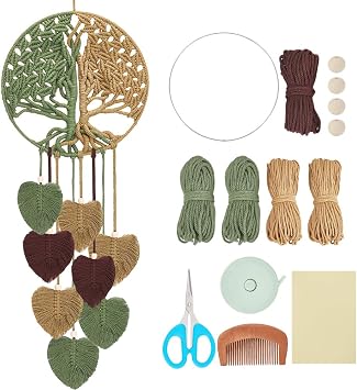 ACRNIGHEET DIY Macrame Kit for Adults Beginners Handmade Leaves Tree of Life DIY Boho Macrame Wall Hanging Ornaments with Macrame Supplies Wall Hanging Kit for Home Decor Craft GiftsCoffee Series