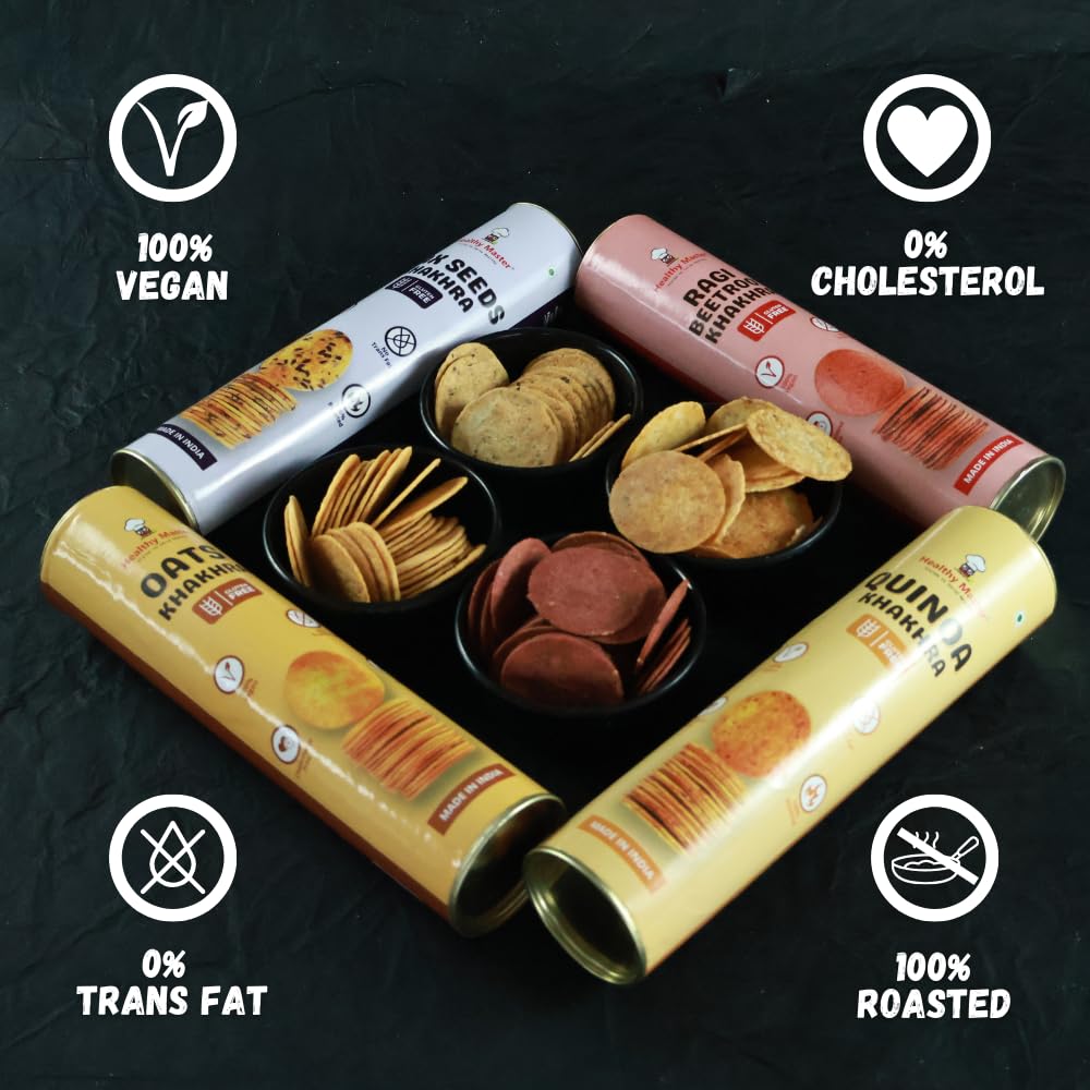 Healthy Master Khakhra Combo | Quinoa, Beetroot, Flaxseed & Oats 400g | Each 100g - Healthy Roasted Khakhra Snacks | High-Protein & Low-Calorie | Gluten-Free & Guilt-Free | Wholesome Snacks for Office, Travel & Tea-Time - Image 4 thumbnail