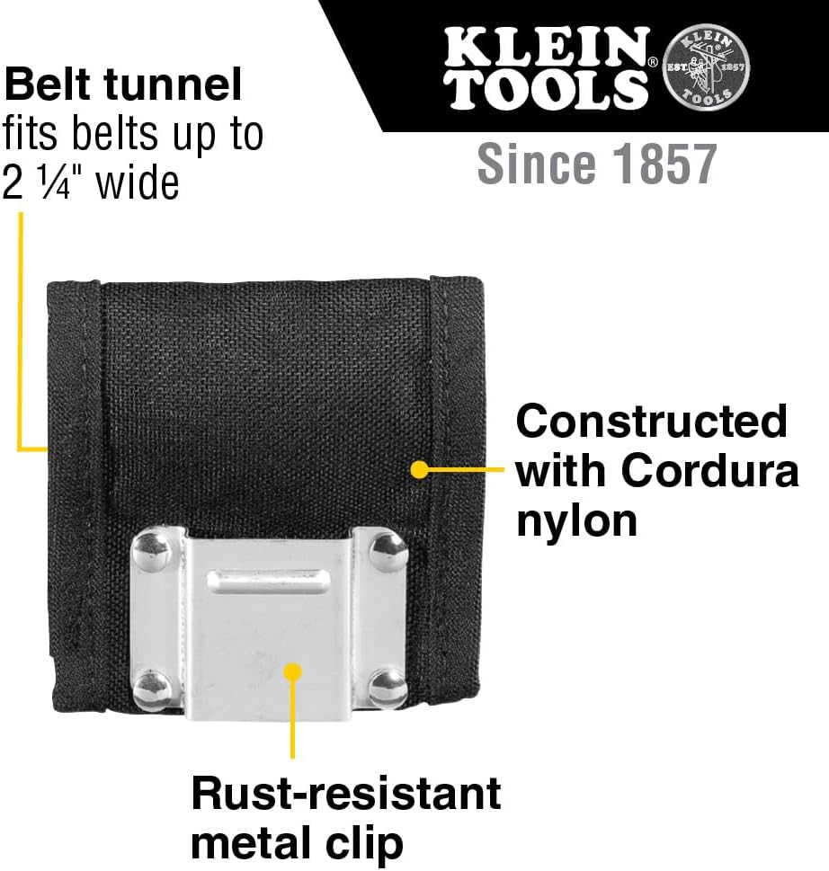 Klein Tools 5707 Tape Measure Holder, Heavy Duty Nylon, Tunnel Belt Fits 2.25-Inch, 4.125 x 2.25 x 3.75-Inch