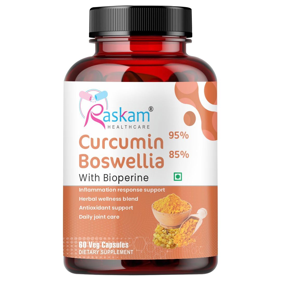 Raskam Curcumin 95%, Boswellia 85%, 510mg Capsules with Bioperine | 60 Veg Capsules | Super Antioxidant, Improves Metabolism, Fights Inflammation-image-29