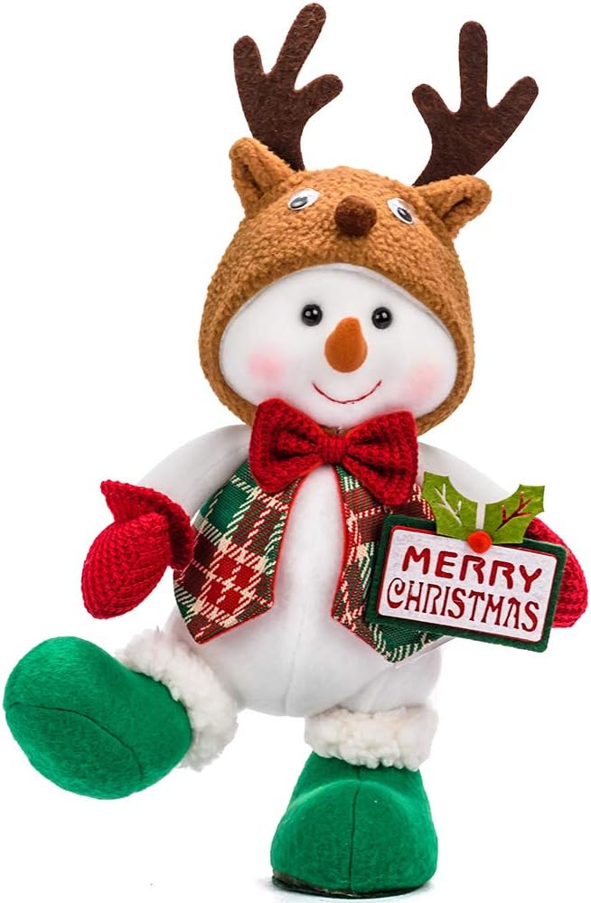 YING LING CRAFTS Christmas Snowman Doll Decor Snowmen Stuffed Animal Plush Decoration Festival Holiday for Kids Gifts Boy Snowman with Reindeer Hat