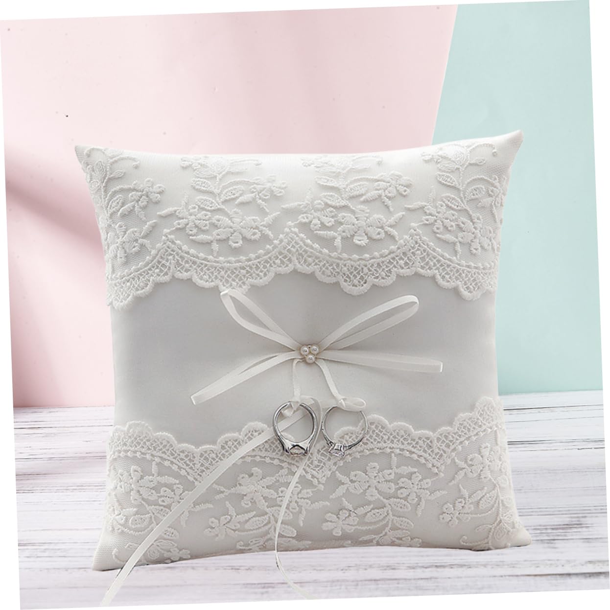 Ciieeo Wedding Ring Pillow with Graceful Lace Design Bridal Accessory for Ceremony