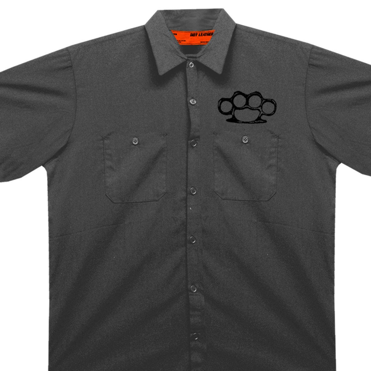 Hot Leathers Brass Knuckles Mechanic's Work Shirt (Charcoal, Medium)