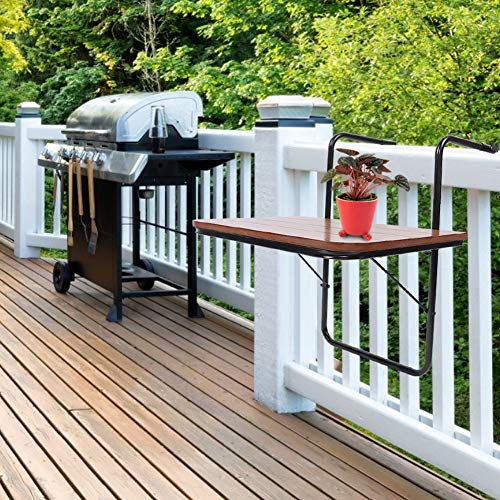 Greensen Balcony Hanging Table Wood Balcony Table Garden Table for Hanging Folding Table Small Balcony Hanging Table Collapsible Wall Mounting Outdoor Table for Breakfast Balcony Garden, Brown