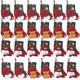 Ivenf Christmas Mini Stockings, 24 Pcs 6.25 inches Felt with 3D Santa Snowman Reindeer, Gift Card Silverware Holders, Bulk Treats for Neighbors Coworkers Kids, Small Rustic Xmas Tree Decorations Set